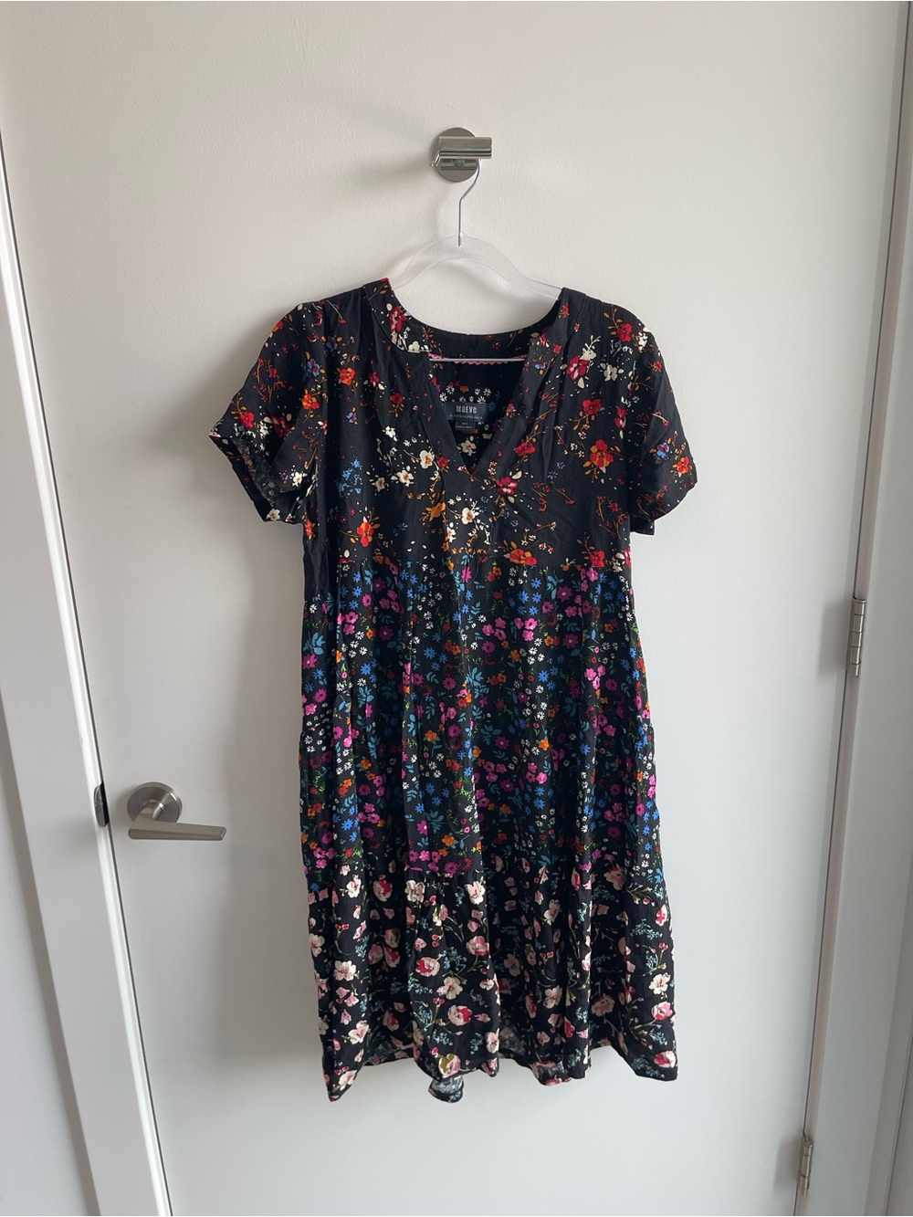 Mauve Black Multicolor Floral Short Sleeve Dress